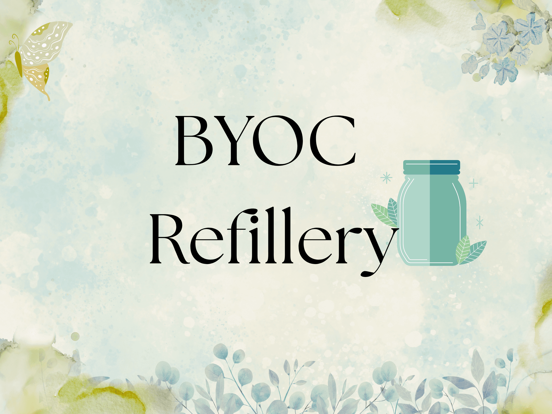 BYOC Refillery wordmark with jar and leaves